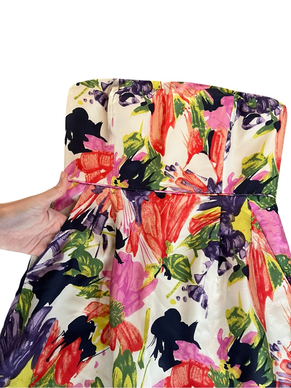 J. Crew Strapless Floral Print Cocktail Dress 100% Silk Women’s Size 4 - Picture 3 of 13